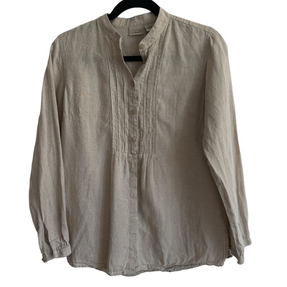 L.L. Bean 100% Linen Half Button Pintucked Top, Size S - Picture 1 of 4